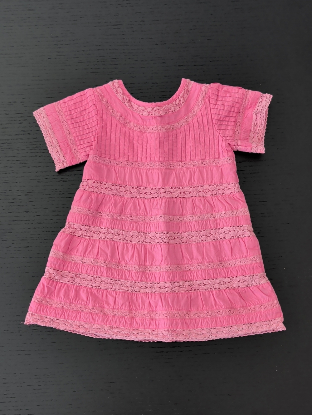 Hatley Boho Short Sleeve Dress 3T Bubblegum Pink Tiered Cotton Crochet Lace